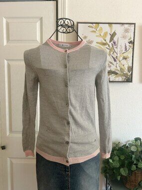 Dior D Gray Wool Cardigan with Pink Trim